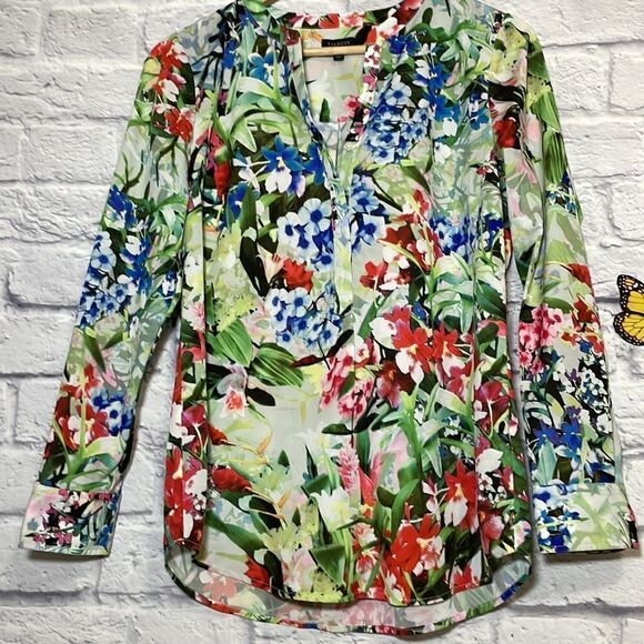 Talbots Realistic Botanical Print Long Sleeve Blouse Size Small - Picture 4 of 11